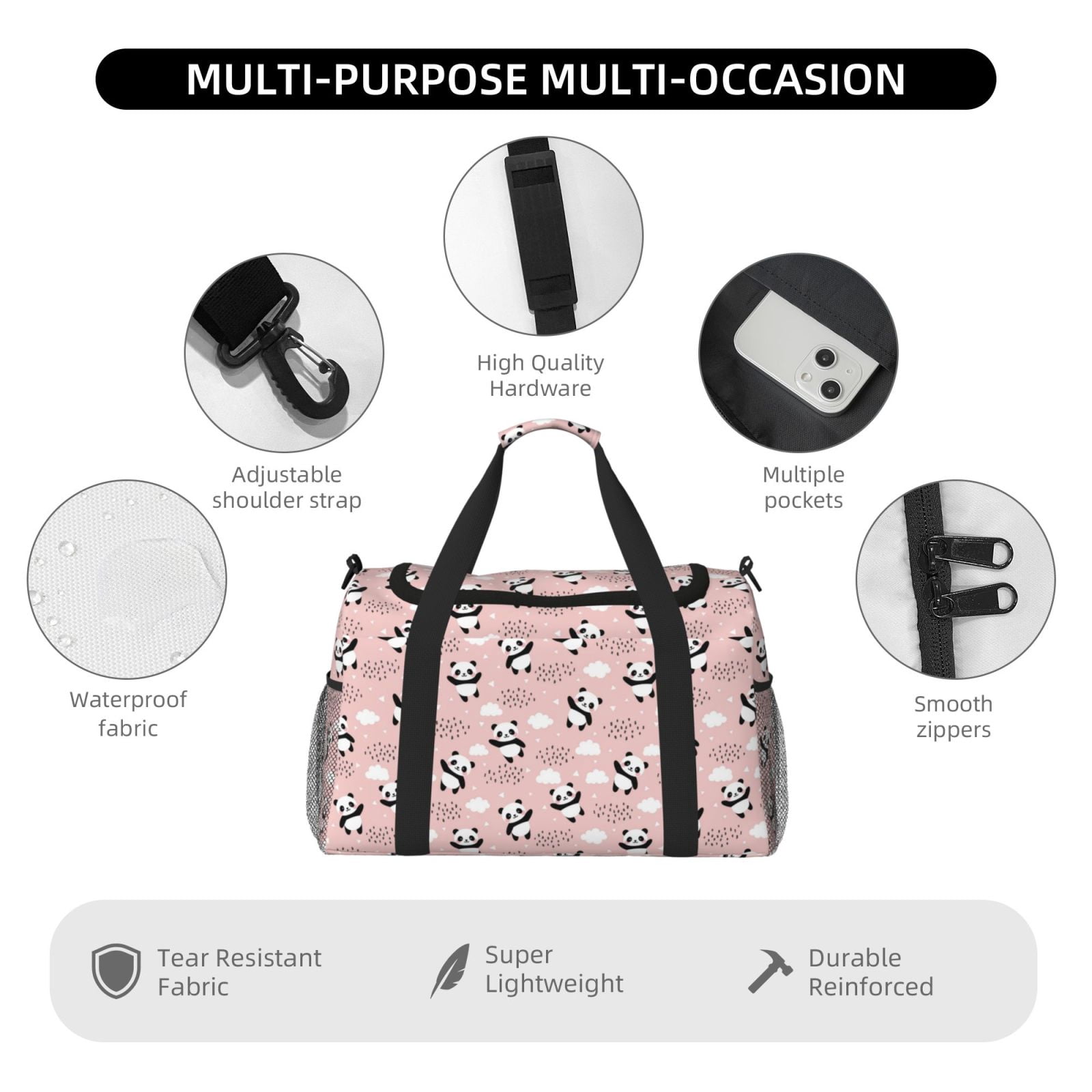 Fuzoiu Panda Flying in the Sky (2) Print Travel Duffle Bag,Carry On Tote Bags,Duffel Bag,Sport Gym Bag, Hospital Bag for Labor and Delivery, Overnight Bag,Luggage Bag