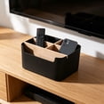 thumbnail image 5 of Desktop Storage Box with Wood Accents, Cosmetic and Organizer Basket, Living Room Coffee Table Desk Clutter, Modern Home Office Decorative Tidy Container, 3.66" x 5.75" x 7.17", KTFgvq, 5 of 6