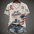 thumbnail image 3 of 9/11 25th Anniversary Shirt Womens WE Will Never Forget Tee Shirts | Lightweight Fabric, V Neck Short Sleeve Tops, American Flag, 2001-2026 25Th Anniversary Tops, Patriotic Honor Tee Shirt,M, 3 of 5