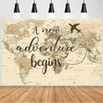 thumbnail image 2 of A New Adventure Begins Travel Cool Backdrop Vintage World Map Around World Airplane Birthday Bridal Shower Photography Backdrops Newborn Baby Shower Birthday Party Banner Decoration, 2 of 4