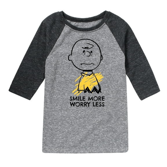 Peanuts - Smile More Worry Less - Youth Raglan Tee