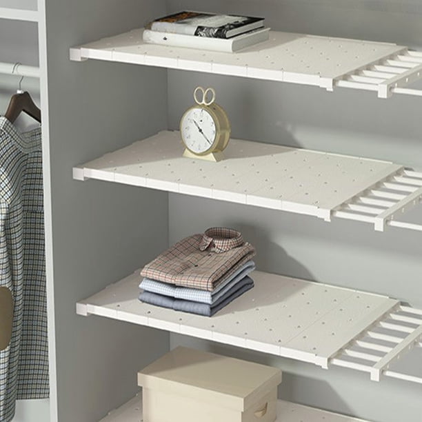 Estantería de almacenamiento ampliable para armarios | Estantería organizadora metálica ajustable | Divisor retráctil en capas para armarios, armarios, armarios para zapatos | Plástico blanco