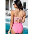 thumbnail image 3 of Women's Pink Color Block Cut Out Knotted Backless One Piece Swimsuit, 3 of 5
