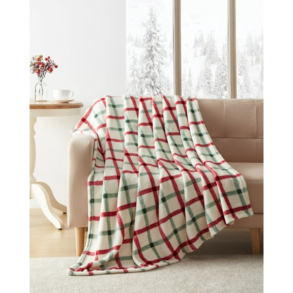 Kate Aurora Holiday Classics Christmas Plaid Oversized & Ultra Plush Oversized Hypoallergenic Accent Throw Blanket - 50 in. W x 70 in. L