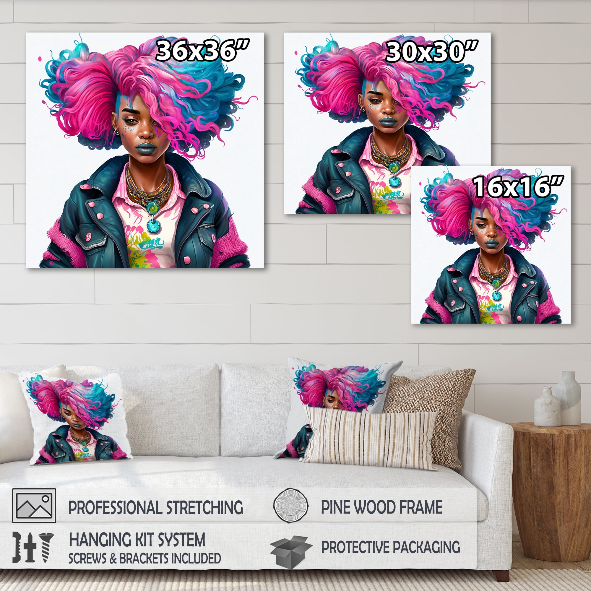 Designart Pink And Blue African American Woman IV Canvas Wall Art