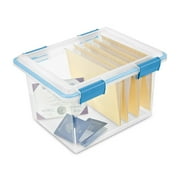 Sterilite Gasket Box, 32 Quart Clear Weather-Resistant Plastic File Storage Bin with Gasket Seal and Latch Lid, Blue