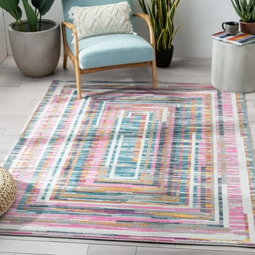 Well Woven Merle Fuchsia Multicolor Area Rug 7'10" x 9'10" Geometric Border