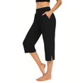 thumbnail image 2 of Wutalume Women's High Waist Side Slit Capri Pants with Pockets Elastic Wide Leg Casual Loose Fit Summer Beach Trousers,Black L, 2 of 5