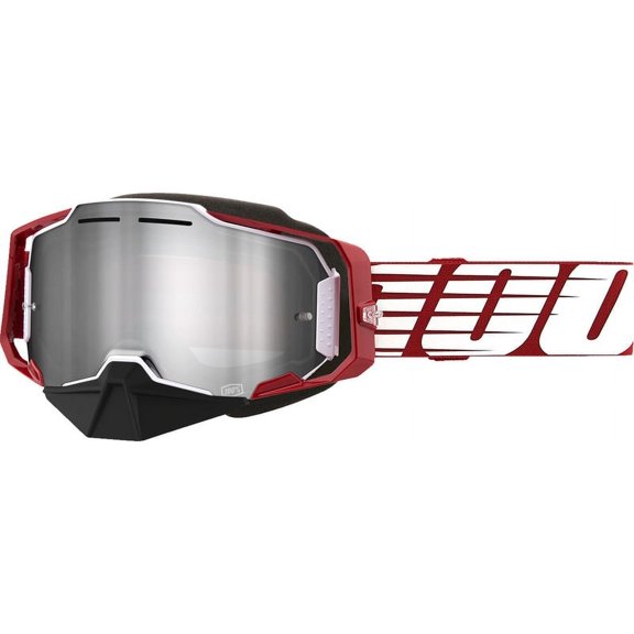 100% Armega Oversized Red Silver Mirror Snow Goggles