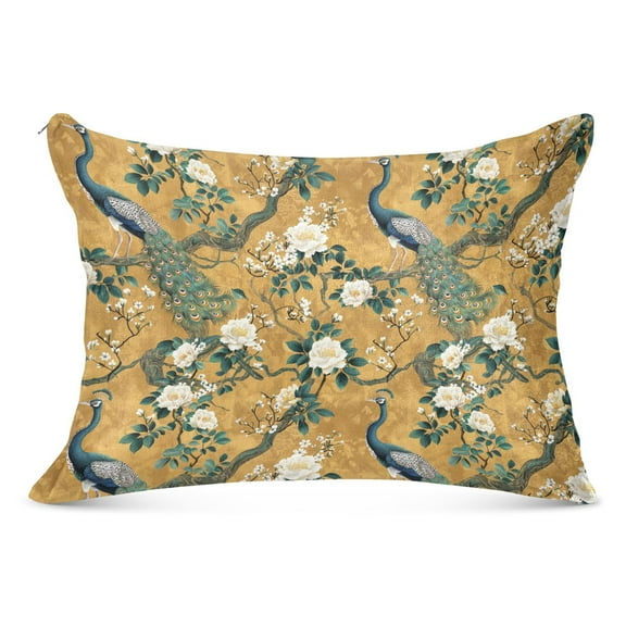 Peacock and Flower Plush Pillow Cases Standard Size Ultra Soft Warm Pillowcases with Zipper 20"x26"