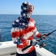 thumbnail image 6 of Mens Red White Blue Patriotic Compression Sun Shirts, USA Flag Graphic Hooded with Mask Rash Guard, Lightweight Outdoor Fishing Wear Tops, 6 of 6