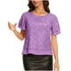thumbnail image 3 of Craaazy Women's Sparkle Short Sleeve Top with Scallop Hem and Round Neck Gifts, 3 of 8