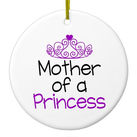 DistinctInk Hanging Ceramic Christmass Tree Ornament with Gold String - Great Gift / Present - 2 3/4 inch diameter - Mother of a Princess