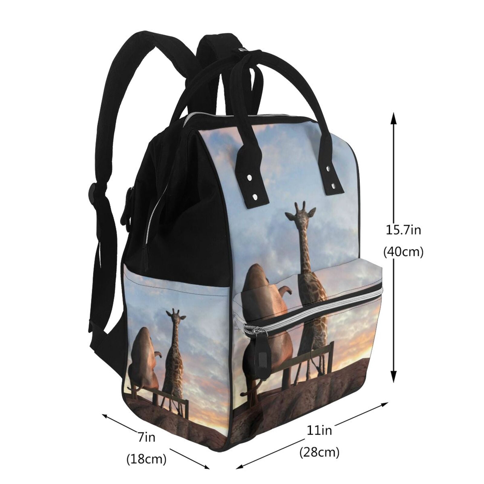 Ratiio Elephant Giraffe Mummy Backpack - Waterproof Twill Canvas, Large Capacity Diaper Bag with Multiple Pockets and Adjustable Straps