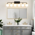 thumbnail image 3 of Deyidn 6-Light Modern Vanity Light, Black and Gold Bathroom Light Fixture with Milk White Glass Globes, 45 Inch Bathroom Wall Sconce for Mirror, 3 of 11