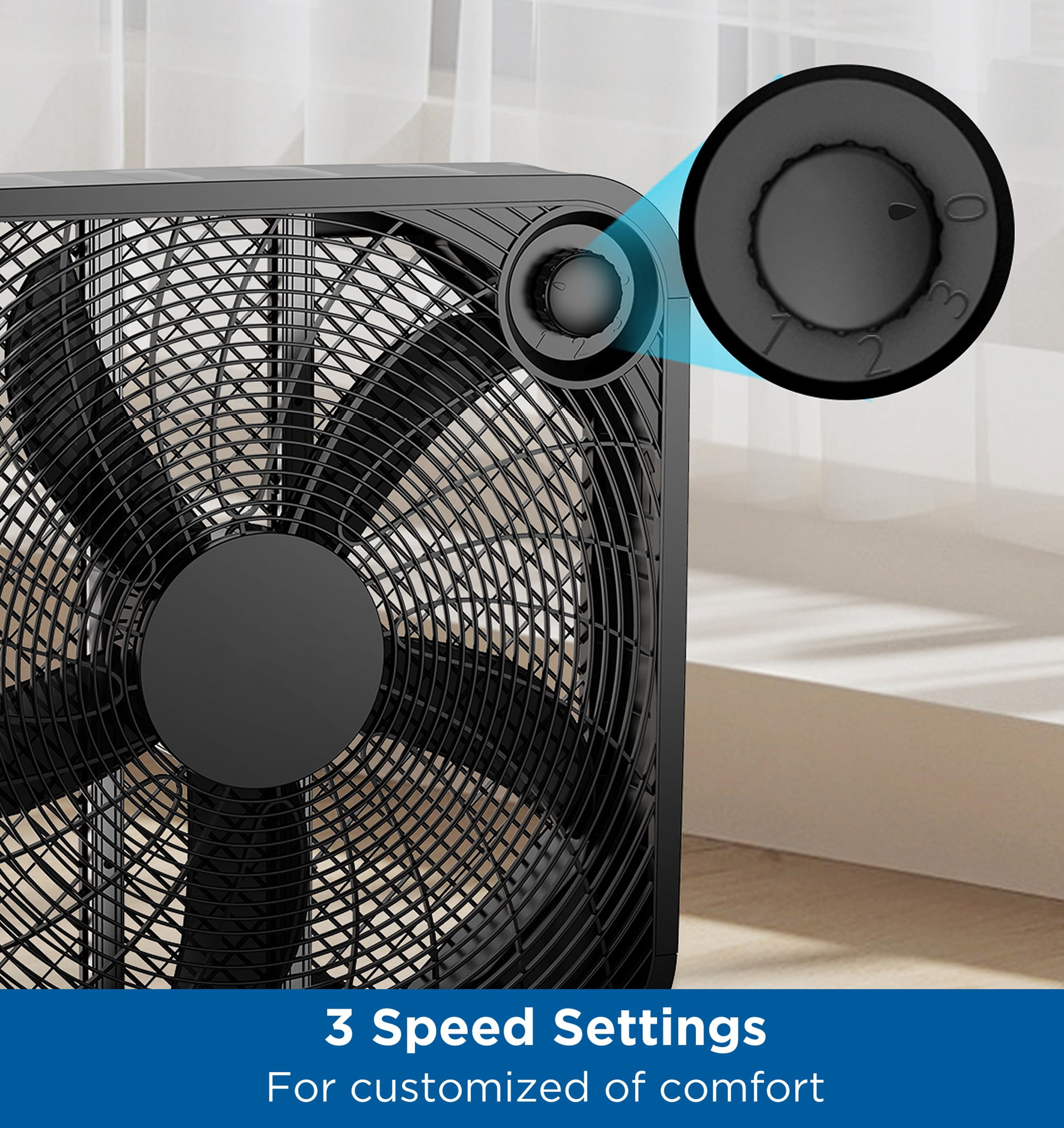 (2 pack) Mainstays Black 20-inch 3-Speed Box Fan, FB50-16HB,