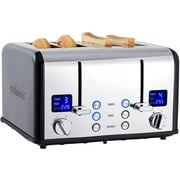 4 Slice Toaster, Ultra-Clear LED Display & Extra Wide Slots, Stainless Steel Toaster with Dual Control Panels of 6 Shade Settings, Cancel/Bagel/Defrost Function, Removable Crumb Trays, Black