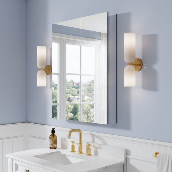 ANGELES HOME 28" x 36" Bathroom Medicine Cabinet, Wall Mounted Medicine Cabinet with Mirror, Anodized Chrome Aluminum Frame, Mirror Cabinet with 3 Adjustable Shelves, Right Open Door