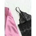 thumbnail image 3 of Women's Sleepwear 4pcs Floral Lace Trim Satin Cami Pajama Set with Robe Purple 4pcs M, 3 of 7