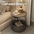 thumbnail image 3 of LEDREM Multifunctional Round Bedside Table with Power Socket, Stable U-Shape Support Leg Accent Table, Quick Assembly Side Table with Large Capacity Fabric Storage Bin for Apartment, Dorm, 3 of 5