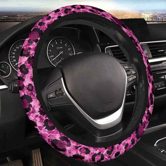 Car Steering Wheel Cover for Women Men, Non-Slip Breathable Steering Wheel, Hot Pink Leopard Steering Wheel Protector, Car Accessories, Universal 14" 02/2-15" Fit Auto, Suvs