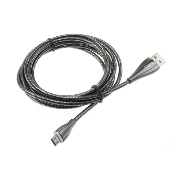 6ft Long Metal USB Cable Fast Charger Cord Power Wire MicroUSB for Samsung Galaxy Mega SGH-M819 Tab E NOOK 9.6" (2015 SM-T560) S2 9.7" (2015) S 8.4" (2014 SM-T700) 8.0" (2015) PRO 8.4" (2014)