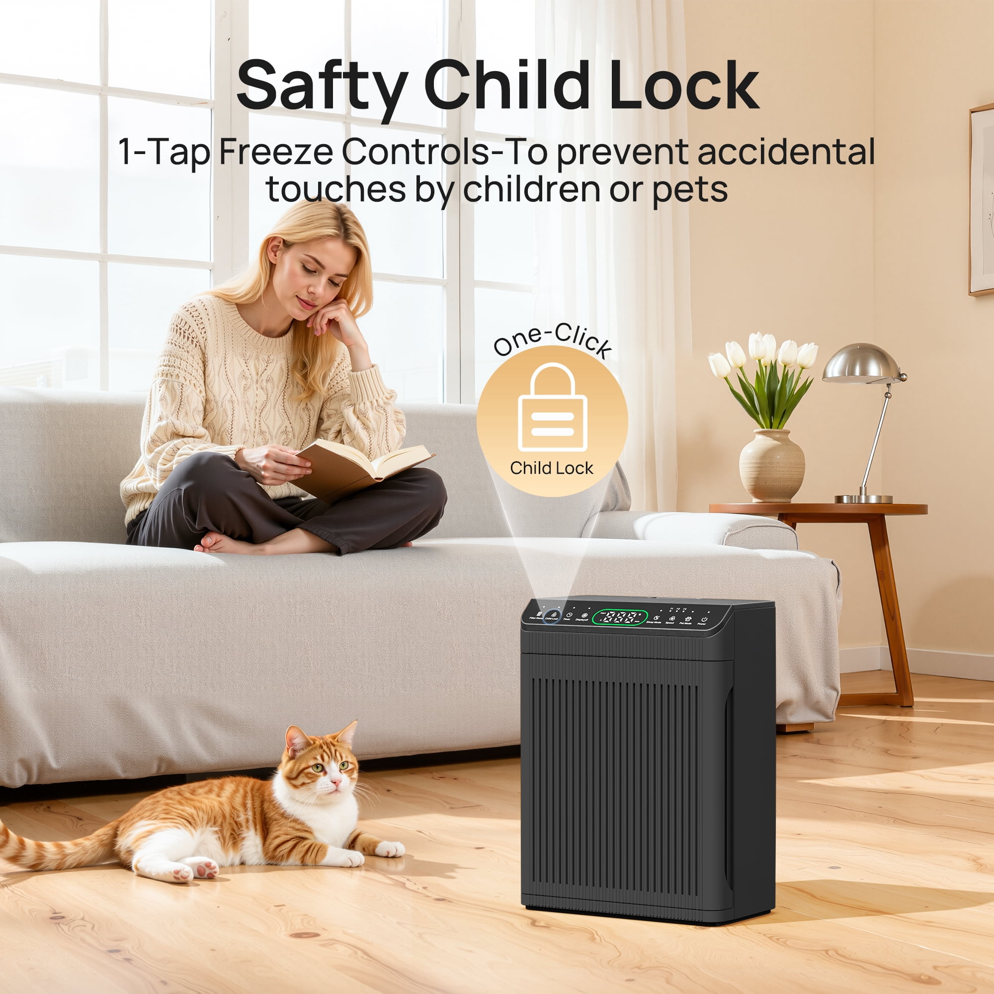 HEATDAZ Air Purifiers with Washable Pre-Filters, Air Purifier up to 2200sq.ft for Home, Bedroom Air Purify with PM 2.5 Display Air Quality Sensor