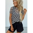 thumbnail image 3 of Women's Black Checker Mesh Crew Neck T-Shirt - Stylish and Lightweight | [ZhiHiMeRi] | (US 12-14)L, 3 of 10