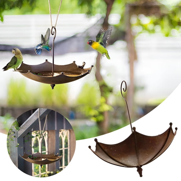 ACDANC Wild Bird Feeder,Umbrella Bird Trough Bath,Outdoor Hanging Feeder Tray,Metal Bird Trough,Metal Bird Bath Waterer,Large Decorative Bird Tray for Outdoor Bird Bath for Garden Decoration Yard