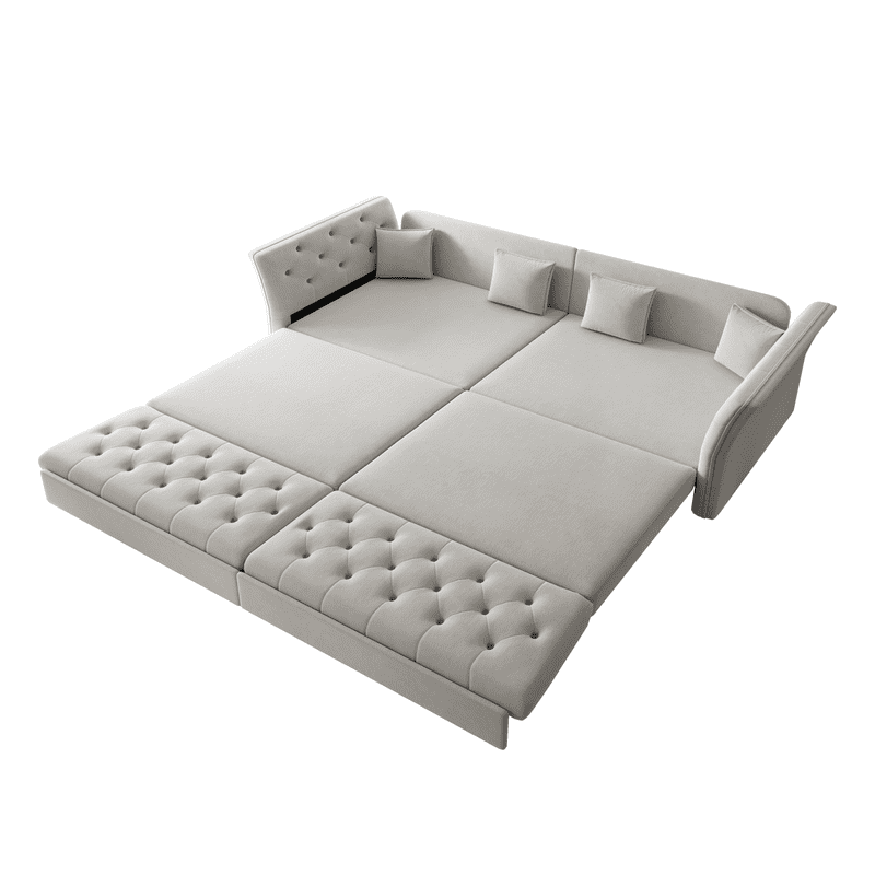 King Size Sleeper Sofa Bed, 100" 3-in-1 Convertible Pull Out Chesterfield Sleeper Couch, Oversized Velvet Flower Button Tufted 4-Seat Sofa for Living Room Apartment