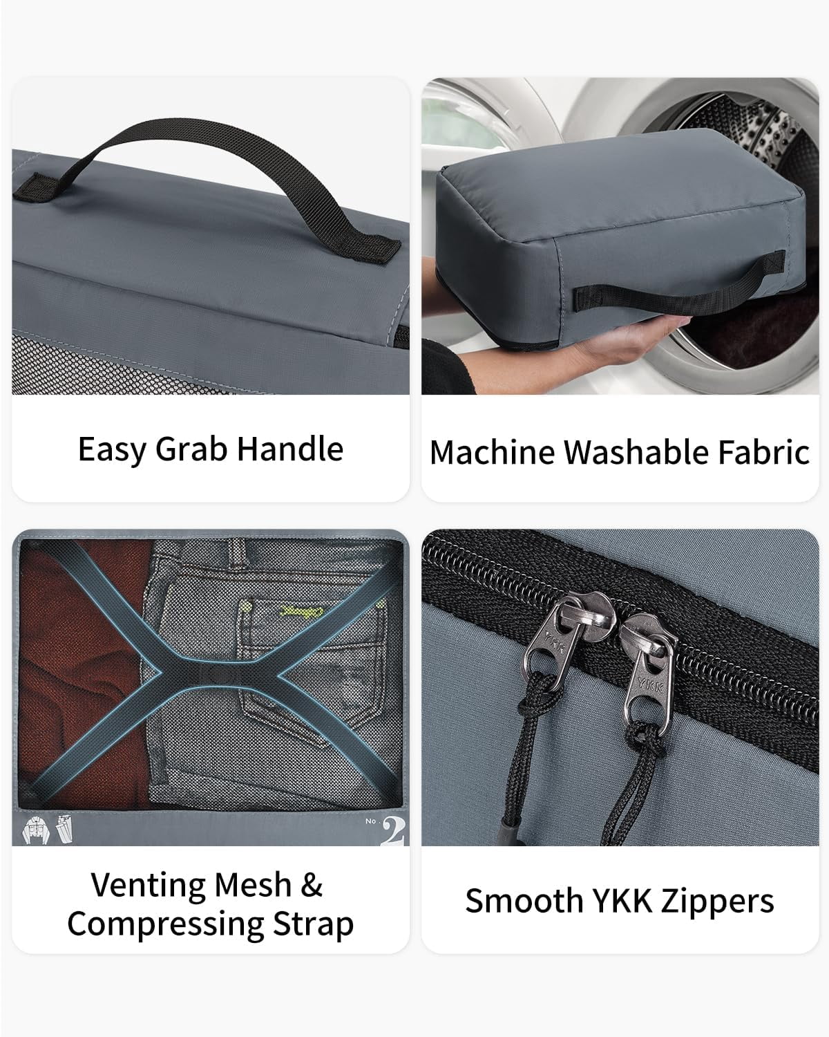 WANDF 7 Set Packing Cubes Travel Accessories,Tear-Resistant Luggage Packing Organizers with Number Icon, Machine Washable Suitcase Packing Cubes for Travel,Airplane,Camping(Grey Bag)