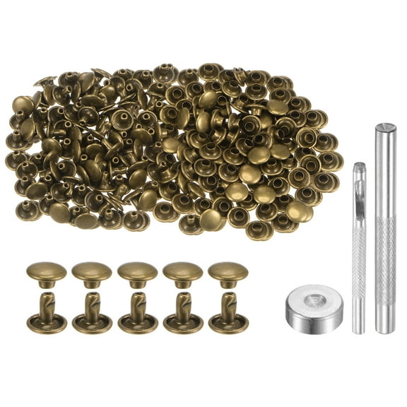 Uxcell 200 Sets Leather Rivets 8mm x 6mm Metal with 3 Setter Tools for Craft, Bronze