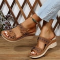 thumbnail image 2 of LOVZFMLL Chunky Wedge Sandals For Women with Arch Support Two Band Floral Summer Casual Slides Open Toe Slip On Slippers Brown 7.5, 2 of 7