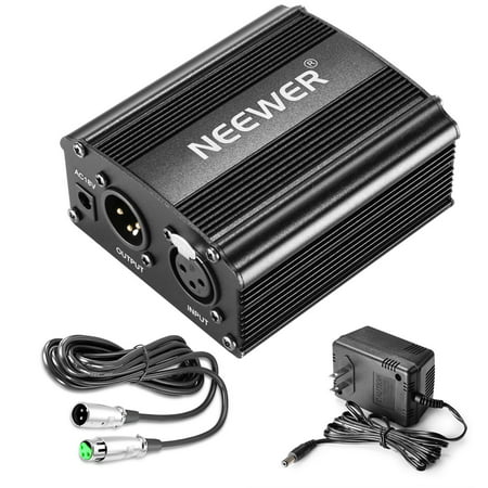 neewer 1-channel 48v phantom power supply with adapter, bonus+xlr 3 pin microphone cable for any condenser microphone music recording equipment (8