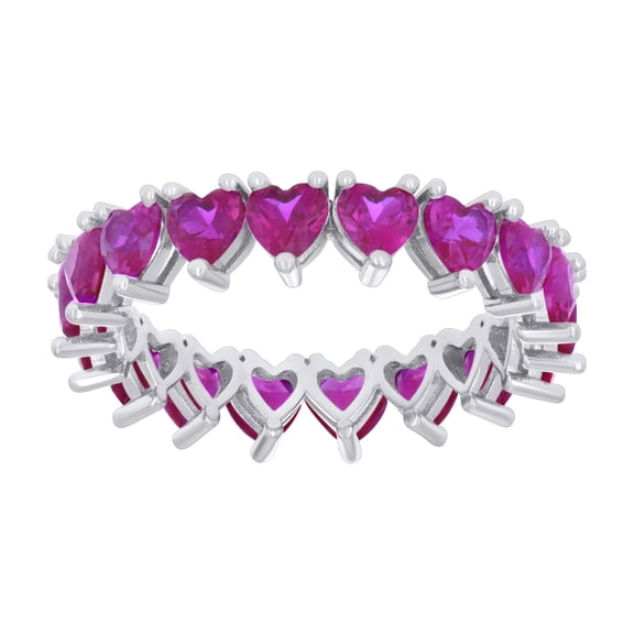 925 Sterling Silver Red Heart Cubic Zirconia Women's Eternity Wedding Band CZ Anniversary Ring | Size 6