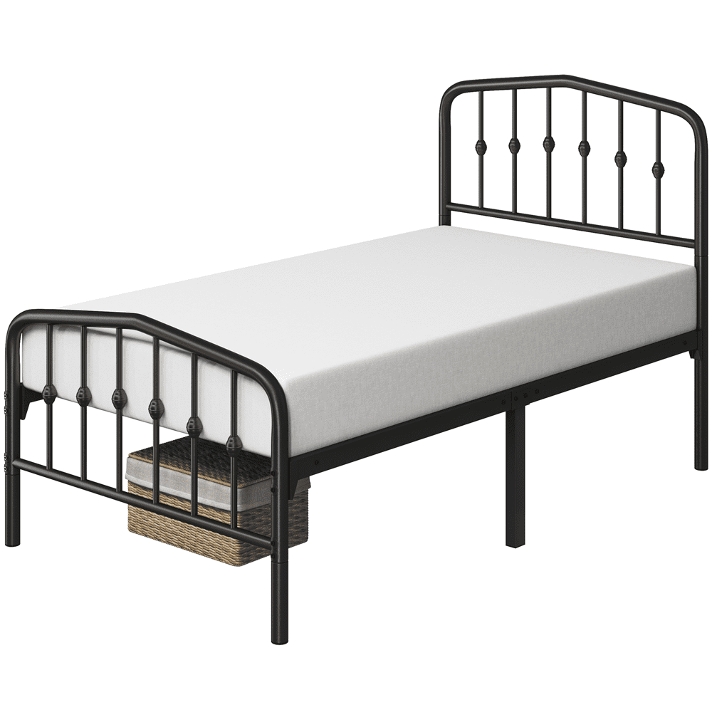Renwick Modern Metal Platform Bed with Arched Headboard and Footboard for Adult, Twin, Black