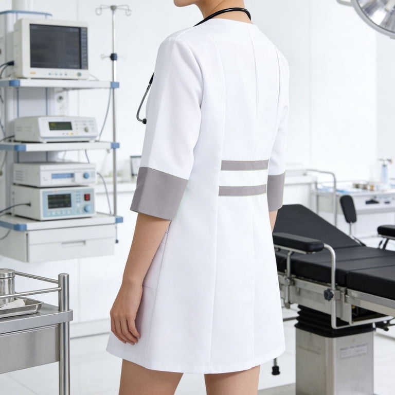Udaudu Women's Nurse Dress Medical Uniform Zipper Front 3/4 Sleeve Medical Scrub Work Dress Nursing Uniform with Pockets for Science and College Gray