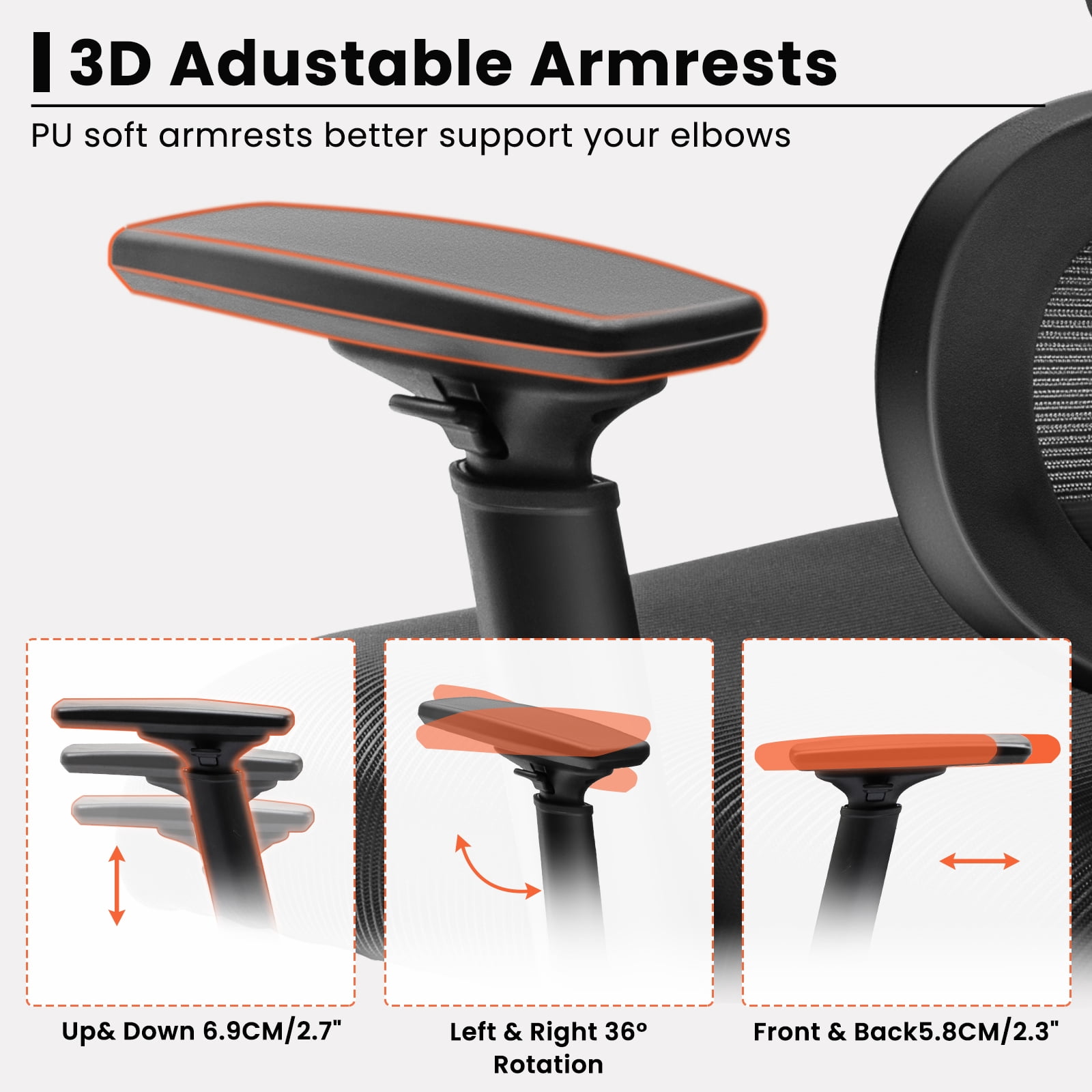 Chaise Bureau Ergonomique Kerdom - Dossier Maille Respirant - Appuie-tête Réglable - Support Lombaire - Noir