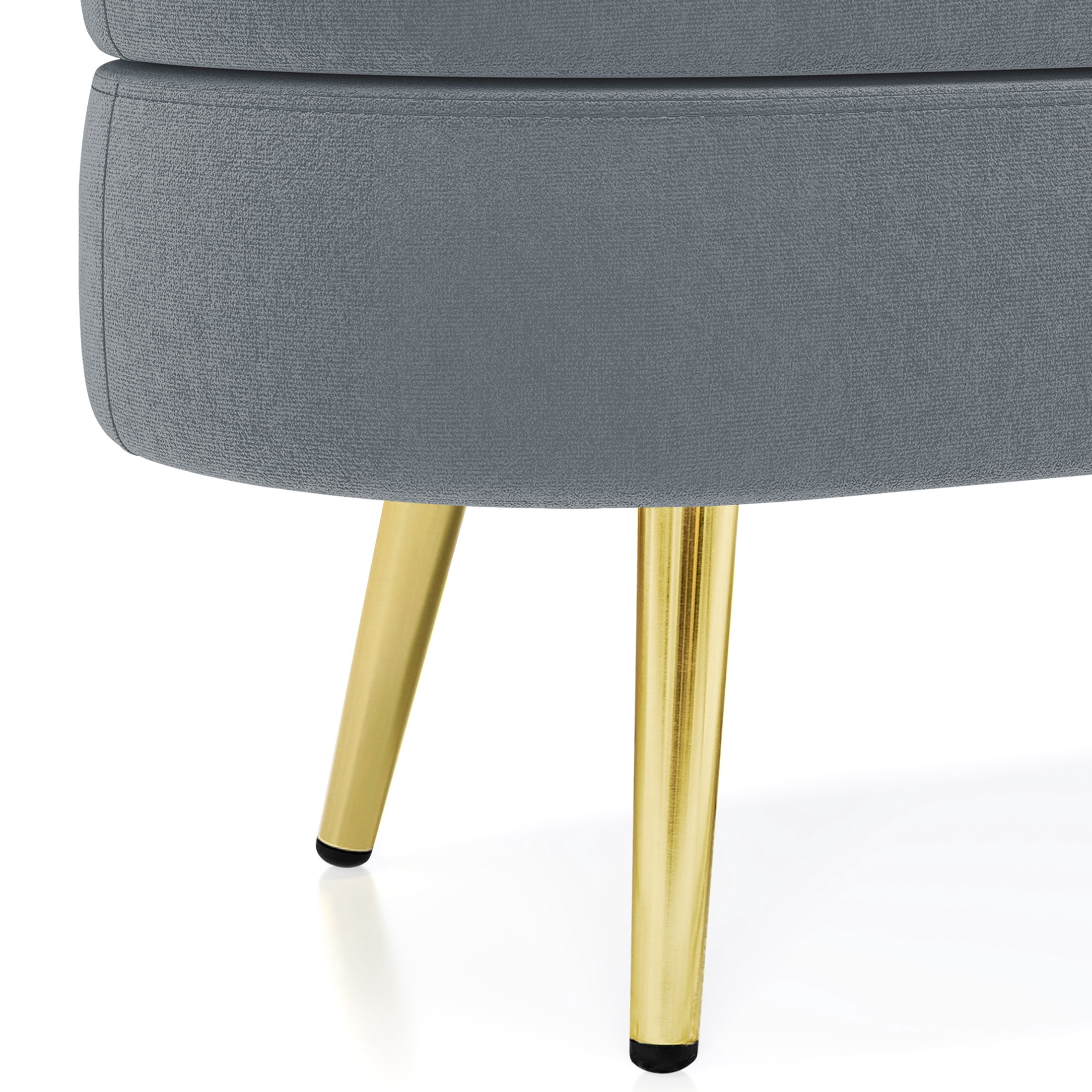 Noble House Dyani 43" Oval Flannel Storage Ottoman Bench, Upholstered Footrest with Metal Legs, Dark Gray