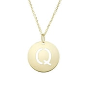 14k Yellow Gold Initial Q Letter Round Pendant Necklace, 18"