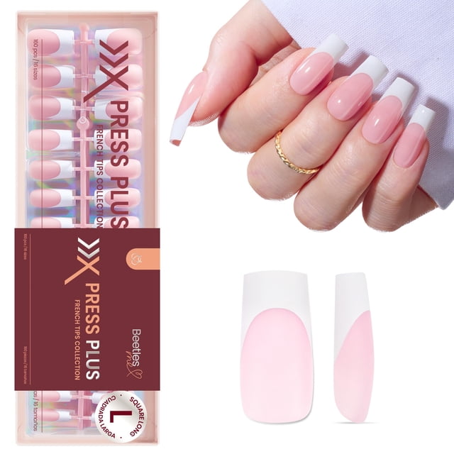Gel blanco con forma de escarabajo, punta francesa, larga y cuadrada, de la marca Press on Nails