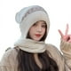 thumbnail image 4 of Gorro de mujer otoño e invierno versátil lindo gorro de punto a prueba de frío protección para los oídos protección para el cuello gorro de lana engrosado bufanda gorro integrado, 4 of 6
