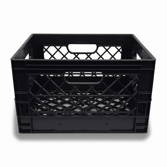 Rectangular Plastic Dairy Crate 19x13x11 Inches, 6 Gallon/24 Quart, Heavy Duty Stackable Milk Crate for Storage and Transport (Black)