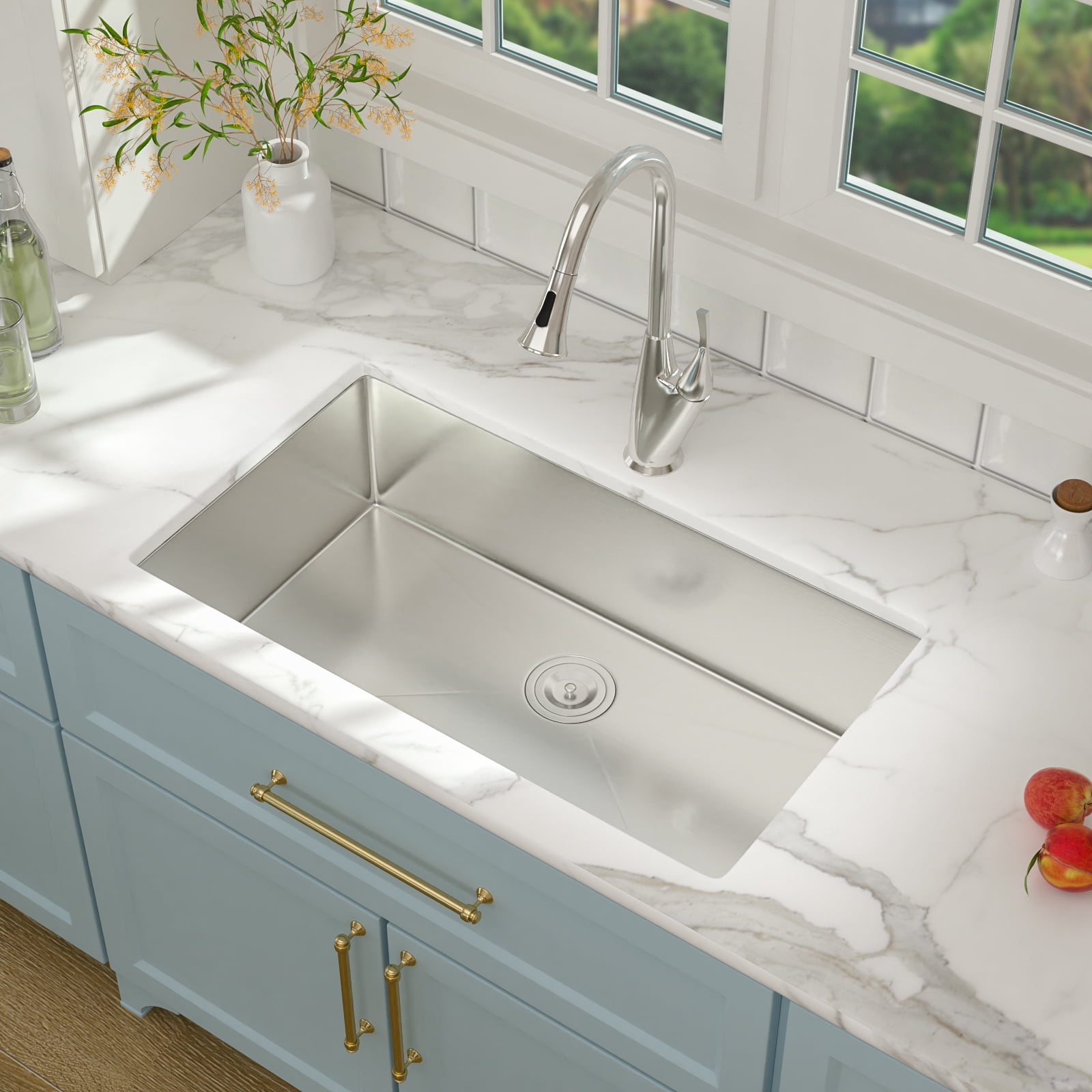 33 in. x 19 in. Undermount 16 Gauge Stainless Steel Single Bowl Kitchen Sink with Strainer Drain