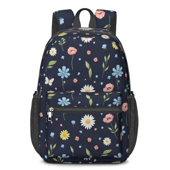 Pioneer Flower Floral Print Pattern 17" School Backpacks for Teens,Waterproof Oxford Fabric,S-Shape Padded Straps for School,Travel,Hiking,Camping