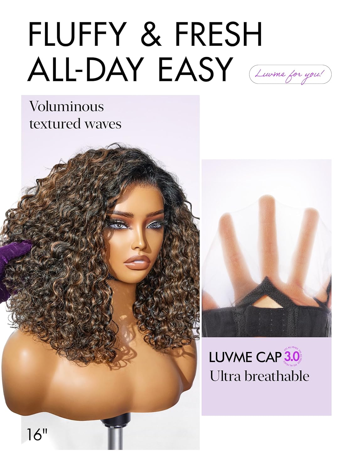 LUVME All-Day Comfort 12" Wig Deep Wave Glueless Minimalist HD Lace Human Hair Wig Pre-Cut for Women