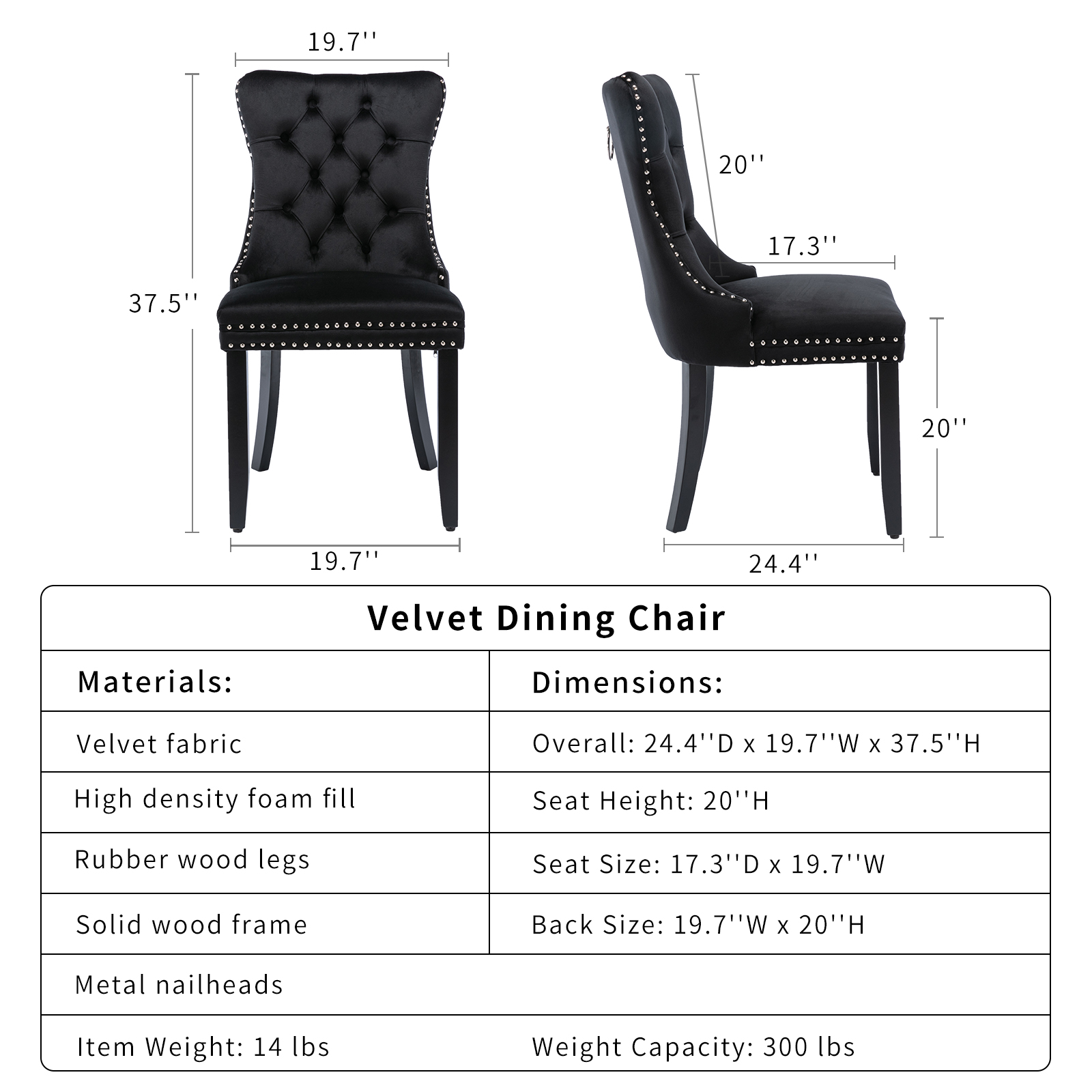 ODUSE-DAILY Black Velvet Dining Chairs Set of 4, Kitchen & Dining Room Chairs, Sillas De Comedor, Nailheads Tufted, Velvet Upholstered, Solid Wood (Black, 4 Pcs)