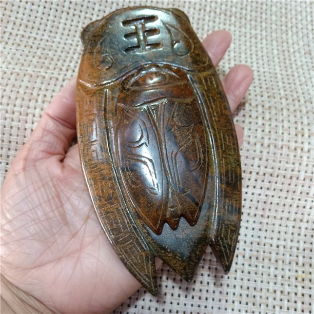 Antique crafts, antique-style jade cicada inkstone, ancient jade cicada ornament
