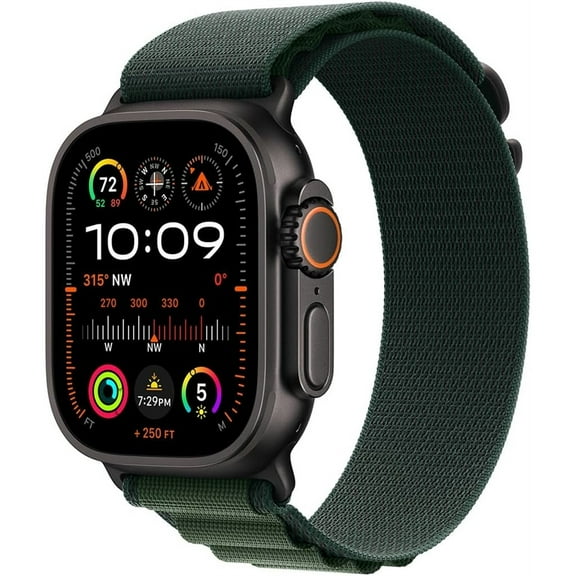 Pre-Owned Apple Watch Ultra 2 [GPS + Cellular, 49mm] - Case with Dark Green Alpine Loop - Black Titanium