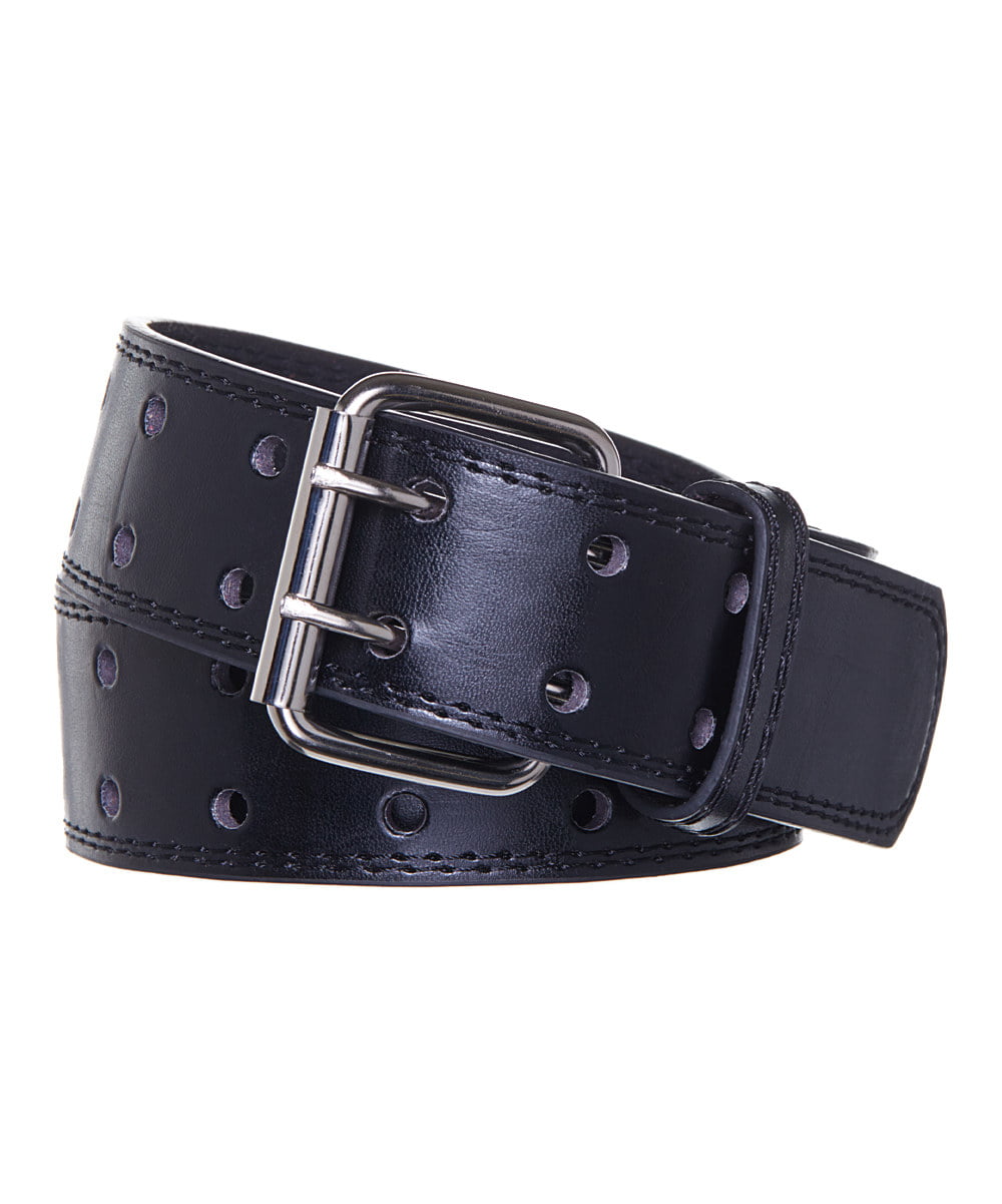 Double Prong Men&#39;s Black Leather Belt-M - www.bagssaleusa.com